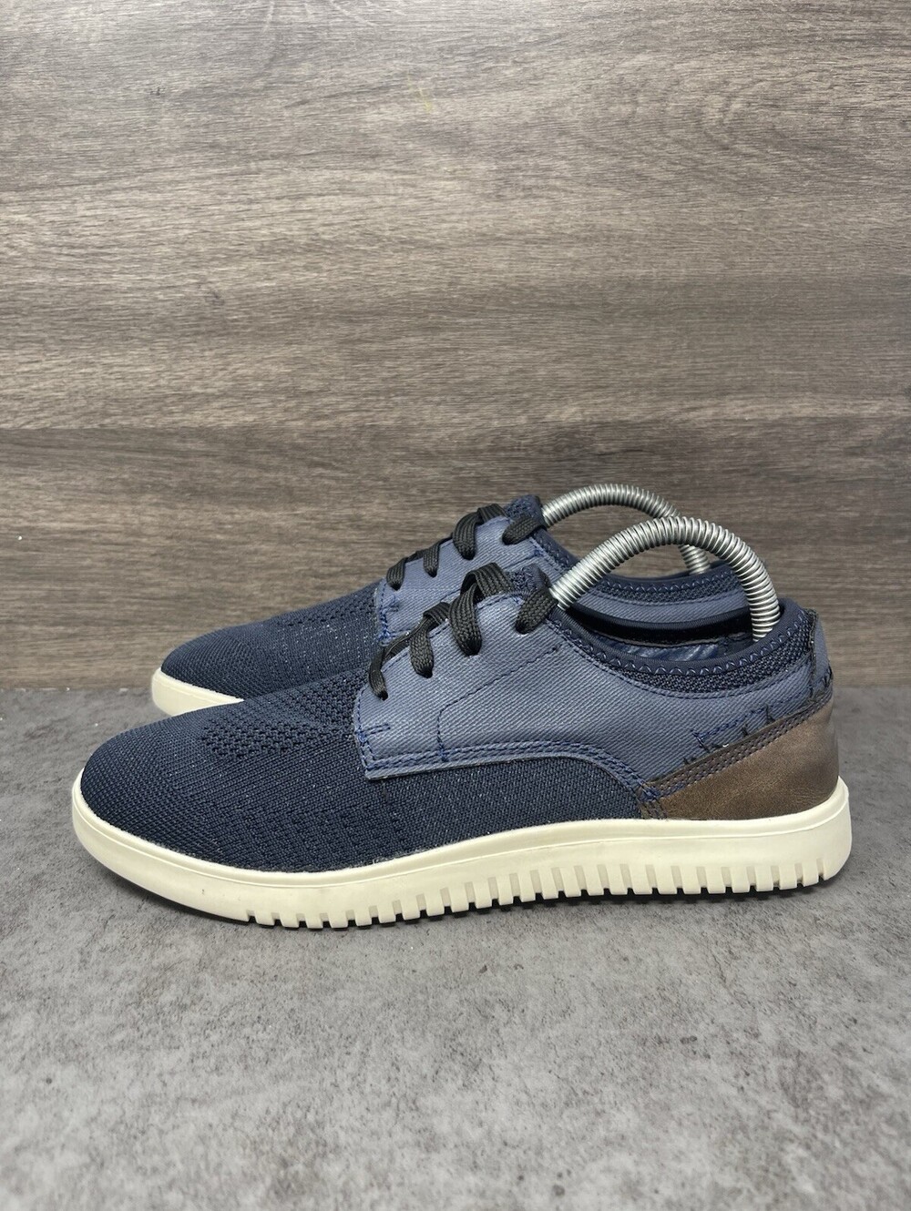 Steve Madden Dawes Navy Blue Brown Size 7 Kids Knit Casual Oxford Sneakers